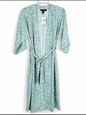 Forever 21 Duster Cardigan Womens S Small Belted Sage Ivory 3/4 Sleeves NWT